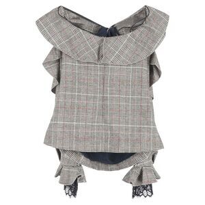 Self-Portrait Plaid Frill Off-Shoulder Blouse in Grey Wool